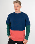 Patchwork Pullover Navy / Rot / Grün
